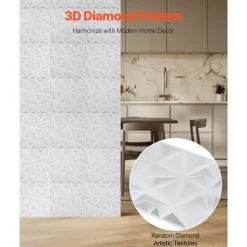 VEVOR 3D Wall Panels, 33-Pack 11.81 x 11.81 in PVC Modern Art Minimalist Diamond Tiles, 32 Sq.Ft Coverage Accent Wall Panel, Interior Home Decor for Ceiling, Bedroom, Living & Gaming Room, Matte White