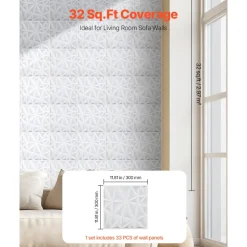 VEVOR 3D Wall Panels, 33-Pack 11.81 x 11.81 in PVC Modern Art Minimalist Diamond Tiles, 32 Sq.Ft Coverage Accent Wall Panel, Interior Home Decor for Ceiling, Bedroom, Living & Gaming Room, Matte White