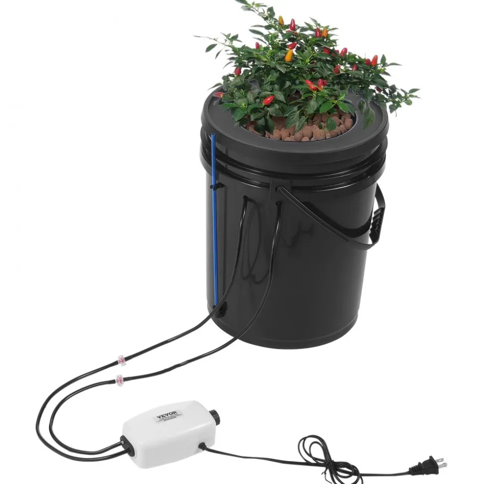 VEVOR DWC Hydroponics Grow System, Hydroponic Growing System with Top Drip Kit, 5-Gallon Deep Water Culture with Air Pump, Air Stone and Water Level Device for Leafy Vegetables(1 Bucket+Top Drip Kit)