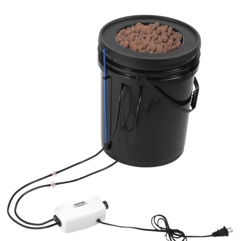 VEVOR DWC Hydroponics Grow System, Hydroponic Growing System with Top Drip Kit, 5-Gallon Deep Water Culture with Air Pump, Air Stone and Water Level Device for Leafy Vegetables(1 Bucket+Top Drip Kit)