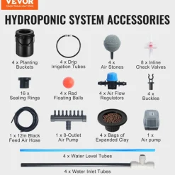 VEVOR DWC Hydroponics Grow System, Hydroponic Growing System with Top Drip Kit, Deep Water Culture 5-Gallon 4 Buckets, with Air Pump, Air Stones and Water Level Device for Leafy Vegetables