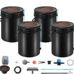 VEVOR DWC Hydroponics Grow System, Hydroponic Growing System with Top Drip Kit, Deep Water Culture 5-Gallon 4 Buckets, with Air Pump, Air Stones and Water Level Device for Leafy Vegetables