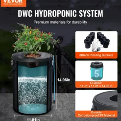 VEVOR DWC Hydroponic System, 5 Gallon 5 Buckets, Deep Water Culture Growing Bucket, Hydroponics Grow Kit with Pump, Air Stone and Connected Reservoir, for Indoor/Outdoor Leafy Vegetables