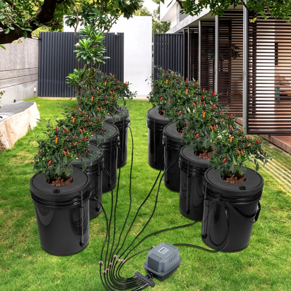 VEVOR DWC Hydroponic System, 5 Gallon 8 Buckets, Deep Water Culture Growing Bucket, Hydroponics Grow Kit with Pump, Air Stone and Water Level Device, for Indoor/Outdoor Leafy Vegetables
