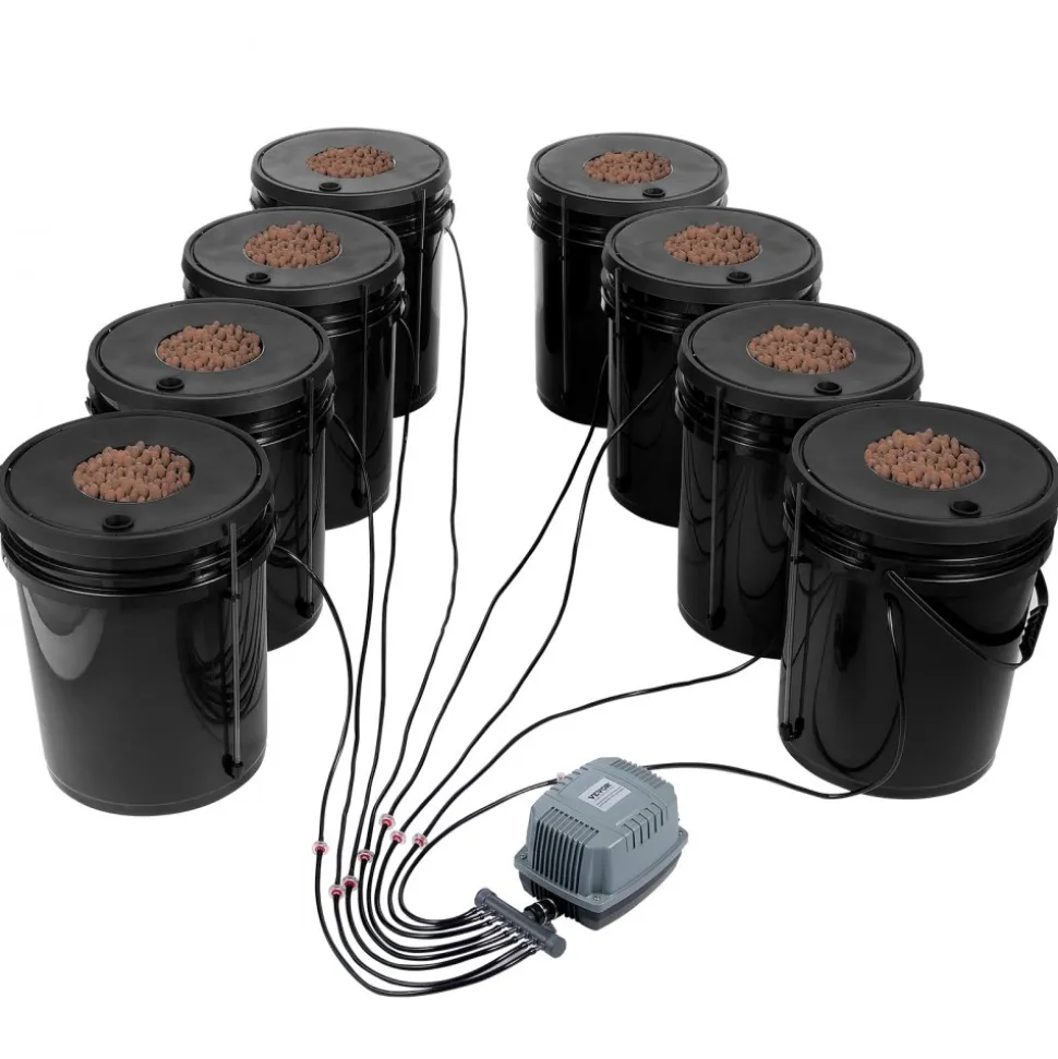 VEVOR DWC Hydroponic System, 5 Gallon 8 Buckets, Deep Water Culture Growing Bucket, Hydroponics Grow Kit with Pump, Air Stone and Water Level Device, for Indoor/Outdoor Leafy Vegetables