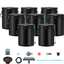 VEVOR DWC Hydroponic System, 5 Gallon 8 Buckets, Deep Water Culture Growing Bucket, Hydroponics Grow Kit with Pump, Air Stone and Water Level Device, for Indoor/Outdoor Leafy Vegetables
