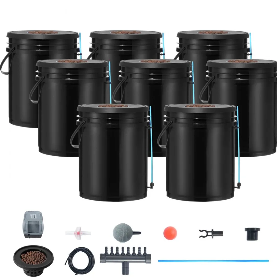 VEVOR DWC Hydroponic System, 5 Gallon 8 Buckets, Deep Water Culture Growing Bucket, Hydroponics Grow Kit with Pump, Air Stone and Water Level Device, for Indoor/Outdoor Leafy Vegetables