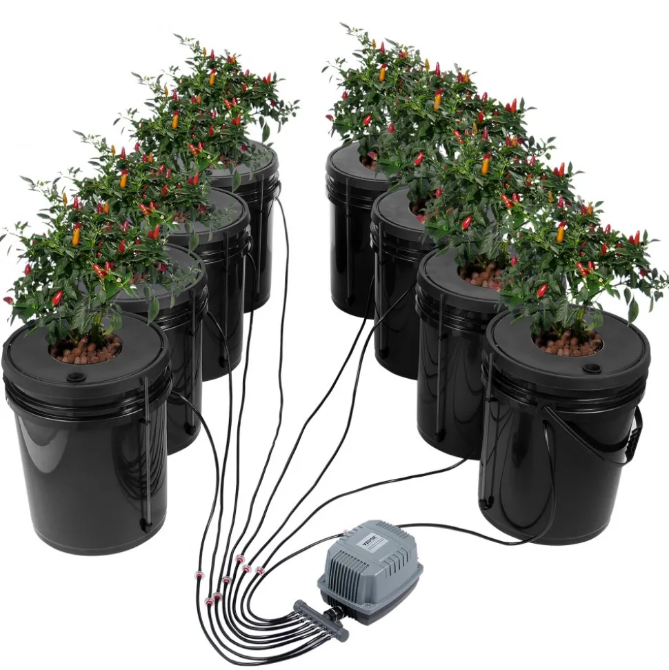 VEVOR DWC Hydroponic System, 5 Gallon 8 Buckets, Deep Water Culture Growing Bucket, Hydroponics Grow Kit with Pump, Air Stone and Water Level Device, for Indoor/Outdoor Leafy Vegetables