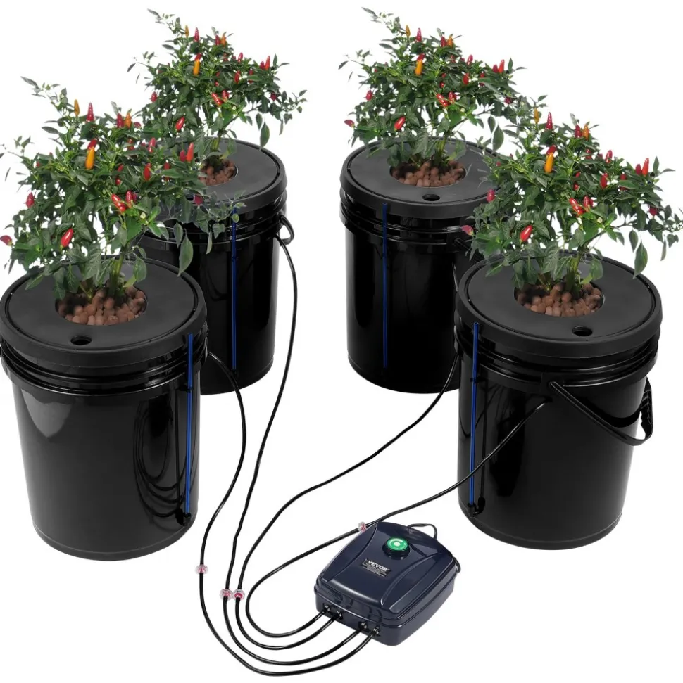 VEVOR DWC Hydroponic System, 5 Gallon 4 Buckets, Deep Water Culture Growing Bucket, Hydroponics Grow Kit with Pump, Air Stone and Water Level Device, for Indoor/Outdoor Leafy Vegetables