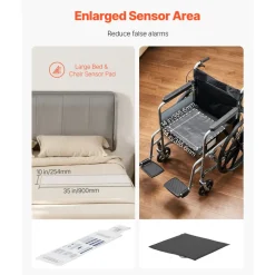 VEVOR Early Alert Bed Alarm System, Wireless Bed and Chair Sensor Pad with Call Button & Pager, Pre-Alert Safety Bed Alarms and Fall Prevention for Elderly, Dementia Patients, and Adults