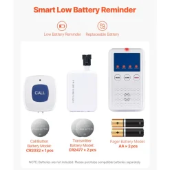 VEVOR Early Alert Bed Alarm System, Wireless Bed and Chair Sensor Pad with Call Button & Pager, Pre-Alert Safety Bed Alarms and Fall Prevention for Elderly, Dementia Patients, and Adults