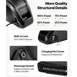 VEVOR Ebike Battery, 48V 13Ah Electric Bike Lithium Battery Pack with BMS, 3A Charger and Lock for 1000W E-Bike Motor, Detachable Electric Bicycle Replacement Kit with Indicator & Discharge Socket