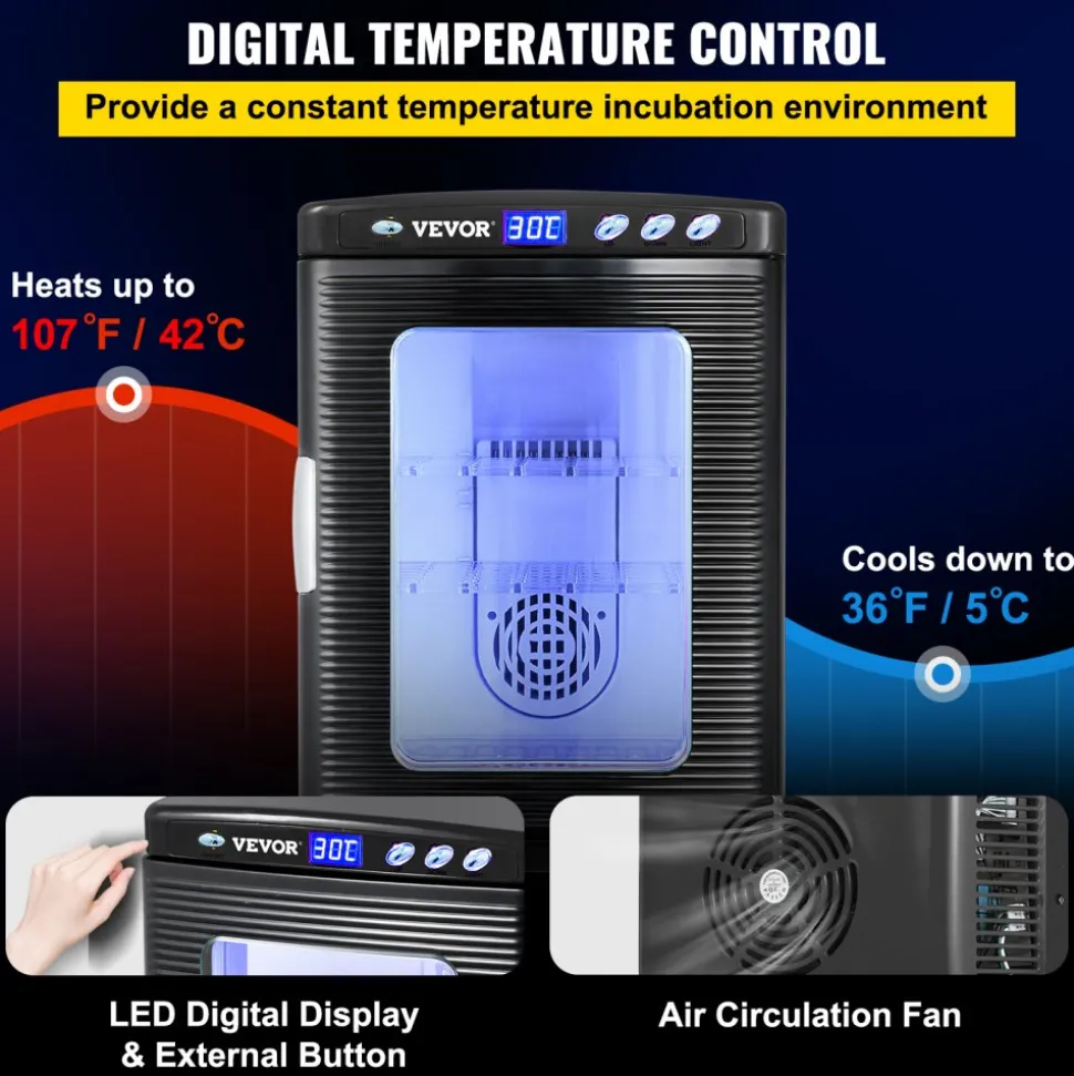 VEVOR Egg Incubator and Hatcher 25L Black Reptile Egg Incubator 5-42°C Scientific Hatcher Heating Bright LED Digital Display For Small Animals
