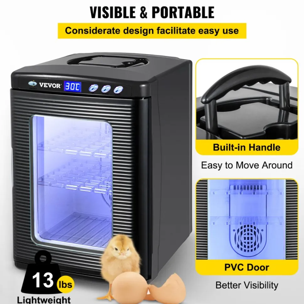 VEVOR Egg Incubator and Hatcher 25L Black Reptile Egg Incubator 5-42°C Scientific Hatcher Heating Bright LED Digital Display For Small Animals