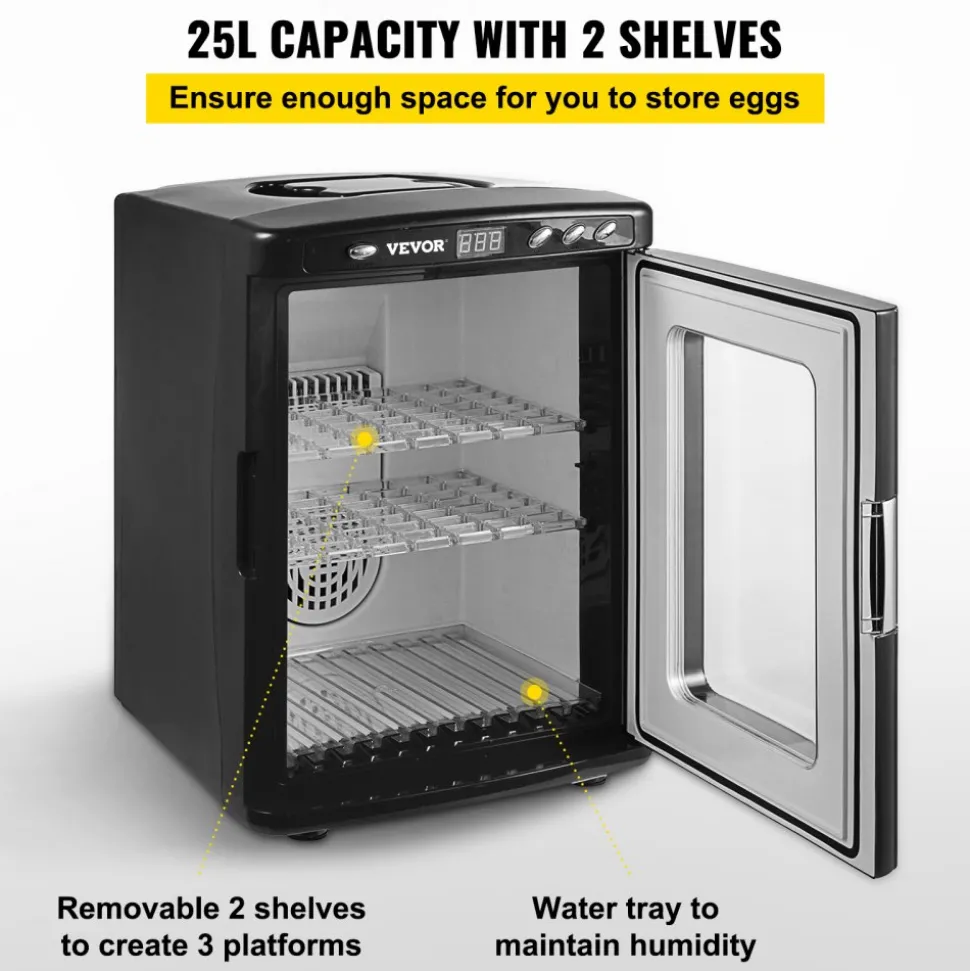 VEVOR Egg Incubator and Hatcher 25L Black Reptile Egg Incubator 5-42°C Scientific Hatcher Heating Bright LED Digital Display For Small Animals