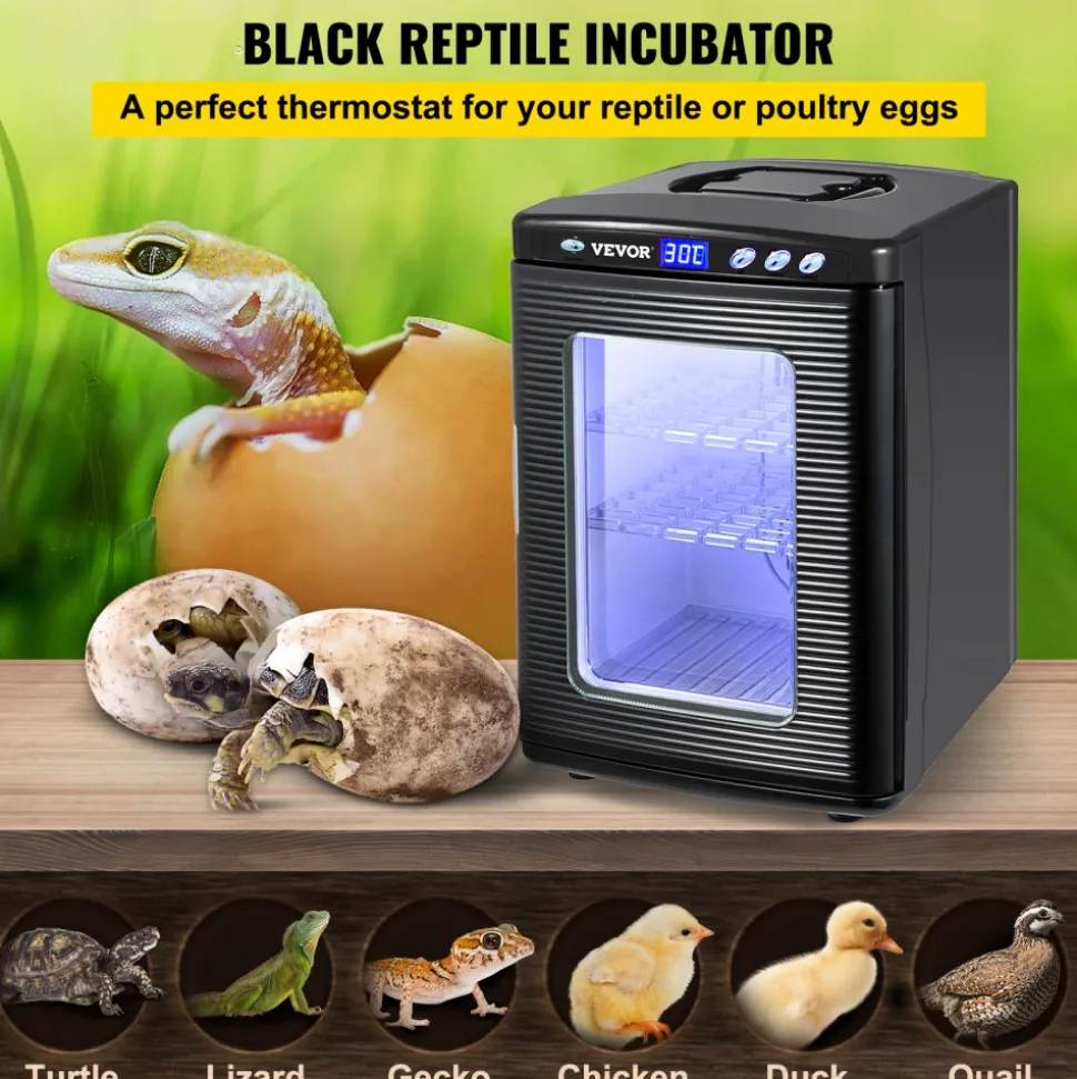 VEVOR Egg Incubator and Hatcher 25L Black Reptile Egg Incubator 5-42°C Scientific Hatcher Heating Bright LED Digital Display For Small Animals