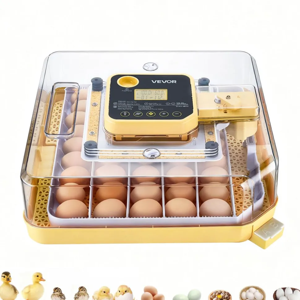 VEVOR 48 Egg Incubator, Automatic Egg Turner with LED Candler, Temperature Display & Auto Humidity Control, 360° View Clear Window, Poultry Eggs Incubator for Hatching Chicks Ducks Goose Quail