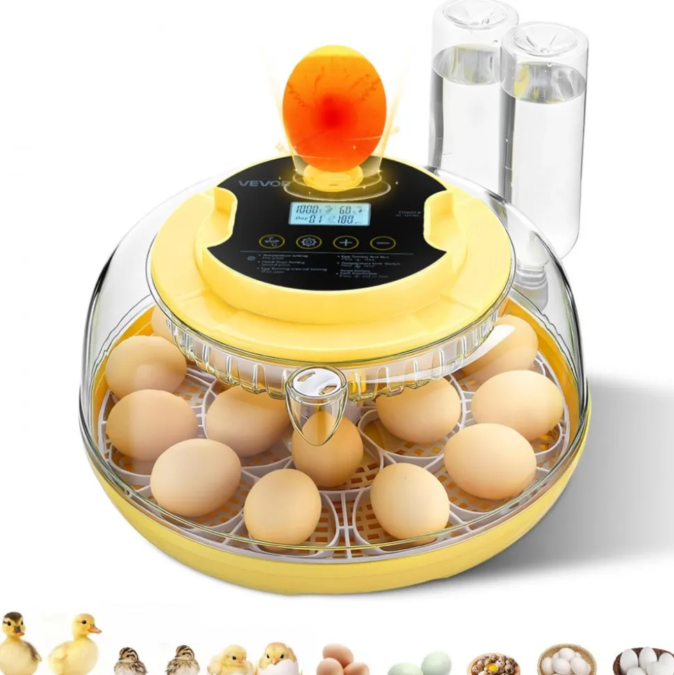 VEVOR 18 Egg Incubator, Automatic Egg Turner with LED Candler, Temperature & Humidity Control, 360° View Clear Window, Auto Water Refill, Poultry Eggs Incubators for Hatching Chicks Ducks Goose Quail