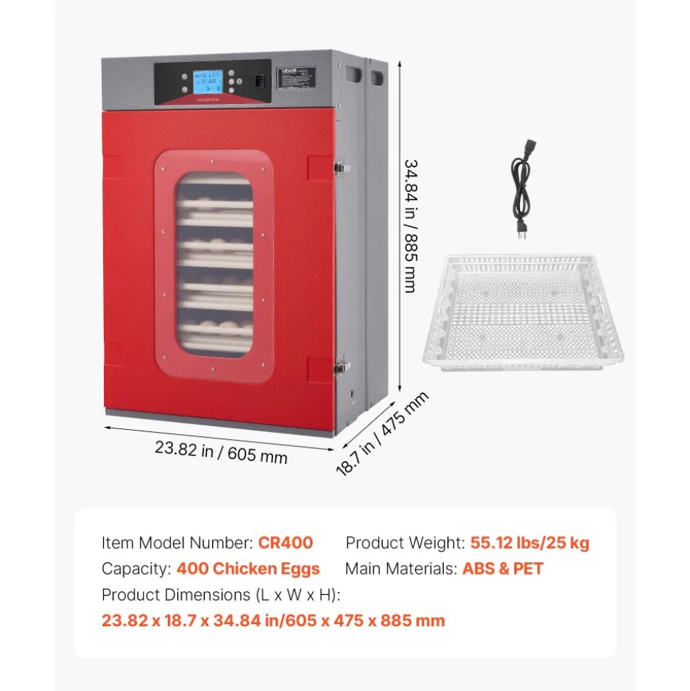 VEVOR 400 Egg Incubator, Poultry Incubator Cabinet with Automatic Eggs Turning, Temperature & Humidity Control, Heating & Cooling Egg Hatcher, Commercial Incubators for Hatching Chicks Ducks Goose