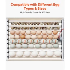 VEVOR 400 Egg Incubator, Poultry Incubator Cabinet with Automatic Eggs Turning, Temperature & Humidity Control, Heating & Cooling Egg Hatcher, Commercial Incubators for Hatching Chicks Ducks Goose