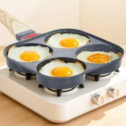 VEVOR Egg Pan, 4-Cup Nonstick Egg Frying Pan, Aluminum Breakfast Omelette Skillet for Pancakes, Hamburgers, Sandwiches, with Lid, Oil Brush, Scraper, Compatible with Gas Stove & Induction Cookware