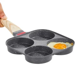 VEVOR Egg Pan, 4-Cup Nonstick Egg Frying Pan, Aluminum Breakfast Omelette Skillet for Pancakes, Hamburgers, Sandwiches, with Lid, Oil Brush, Scraper, Compatible with Gas Stove & Induction Cookware
