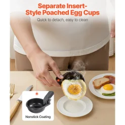 VEVOR Egg Poacher Pan, 4-Cup Poached Egg Maker, Stainless Steel Poaching Pan and Frying Skillet, with 4 Nonsitck Detachable Large Cups, Lid, and Silicone Spatula, Compatible with Induction Stovetop