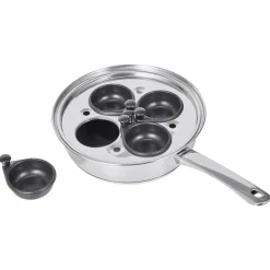 VEVOR Egg Poacher Pan, 4-Cup Poached Egg Maker, Stainless Steel Poaching Pan and Frying Skillet, with 4 Nonsitck Detachable Large Cups, Lid, and Silicone Spatula, Compatible with Induction Stovetop