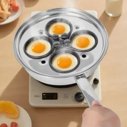 VEVOR Egg Poacher Pan, 4-Cup Poached Egg Maker, Stainless Steel Poaching Pan and Frying Skillet, with 4 Nonsitck Detachable Large Cups, Lid, and Silicone Spatula, Compatible with Induction Stovetop