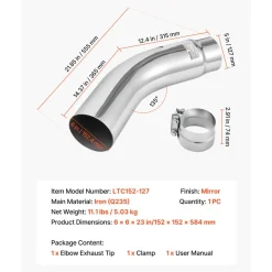 VEVOR Elbow Exhaust Tip, 4 Inch Inlet, 6 Inch Outlet, 23 in Overall Length, Chrome Turn Down Exhaust Tip with Clamp for Truck, Sedan, Sports Car, SUV, Chrome Structure for High Temperature Resistance