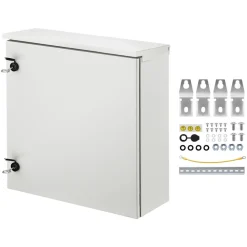 VEVOR Electrical Enclosure, 24'' x 24'' x 8'', NEMA 4 Outdoor Enclosure, IP65 Waterproof & Dustproof Cold-Rolled Carbon Steel Hinged Junction Box for Outdoor Indoor Use, with Rain H