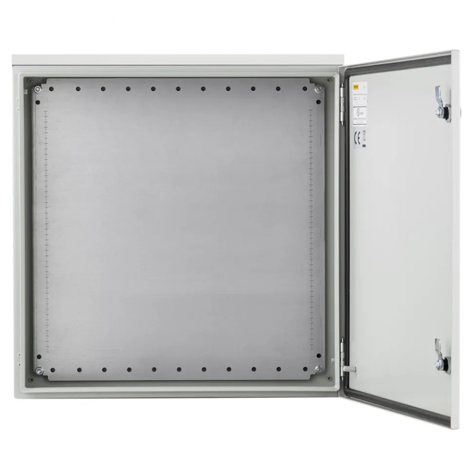 VEVOR Electrical Enclosure, 24'' x 24'' x 8'', NEMA 4 Outdoor Enclosure, IP65 Waterproof & Dustproof Cold-Rolled Carbon Steel Hinged Junction Box for Outdoor Indoor Use, with Rain H