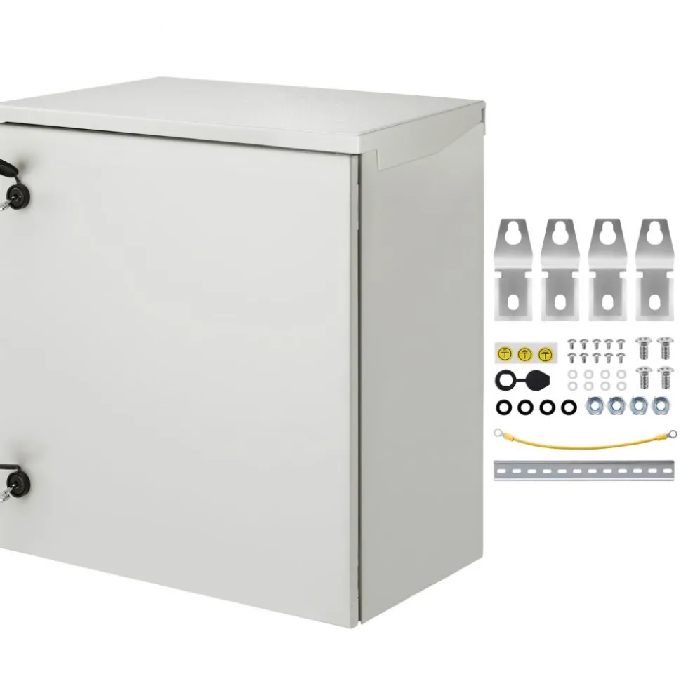 VEVOR Electrical Enclosure, 24'' x 24'' x 12'', NEMA 4 Outdoor Enclosure, IP65 Waterproof & Dustproof Cold-Rolled Carbon Steel Hinged Junction Box for Outdoor Indoor Use, with Rain