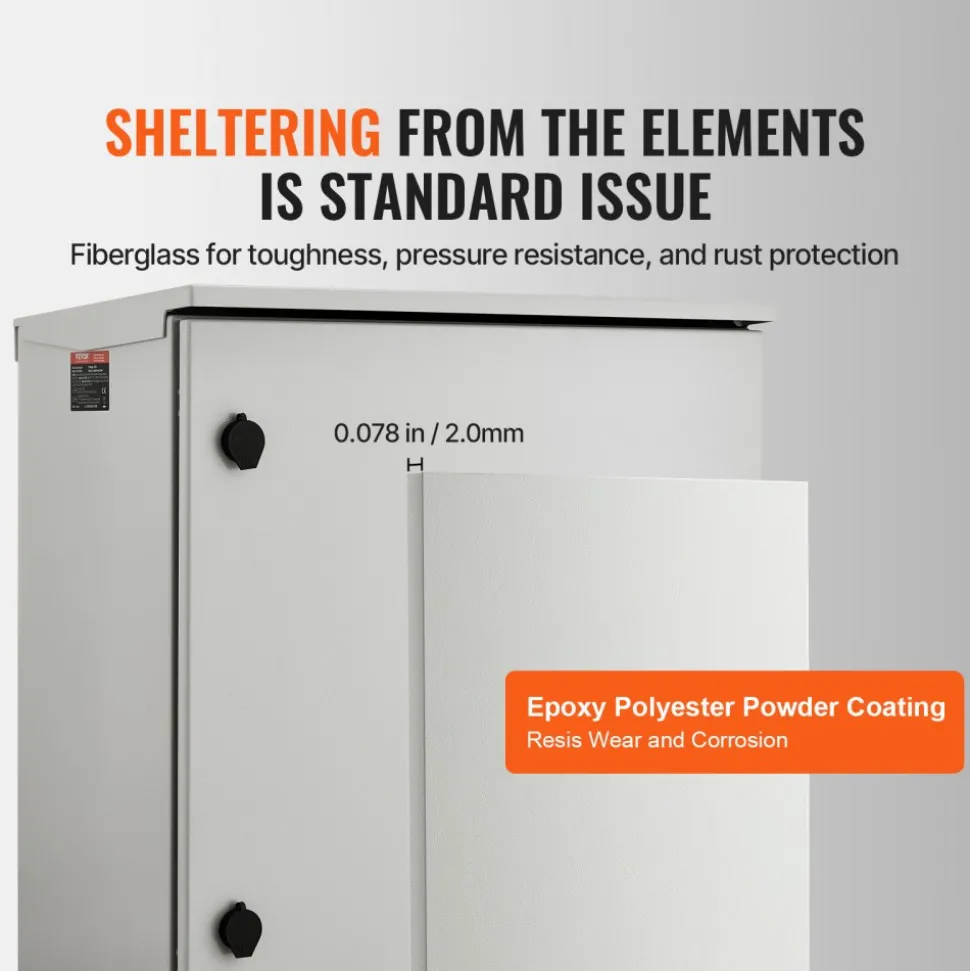 VEVOR Electrical Enclosure, 24'' x 24'' x 12'', NEMA 4 Outdoor Enclosure, IP65 Waterproof & Dustproof Cold-Rolled Carbon Steel Hinged Junction Box for Outdoor Indoor Use, with Rain