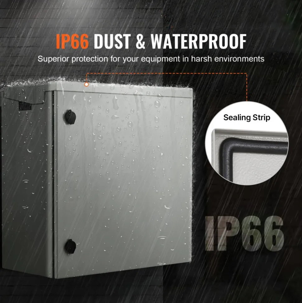 VEVOR Electrical Enclosure, 24'' x 24'' x 12'', NEMA 4 Outdoor Enclosure, IP65 Waterproof & Dustproof Cold-Rolled Carbon Steel Hinged Junction Box for Outdoor Indoor Use, with Rain
