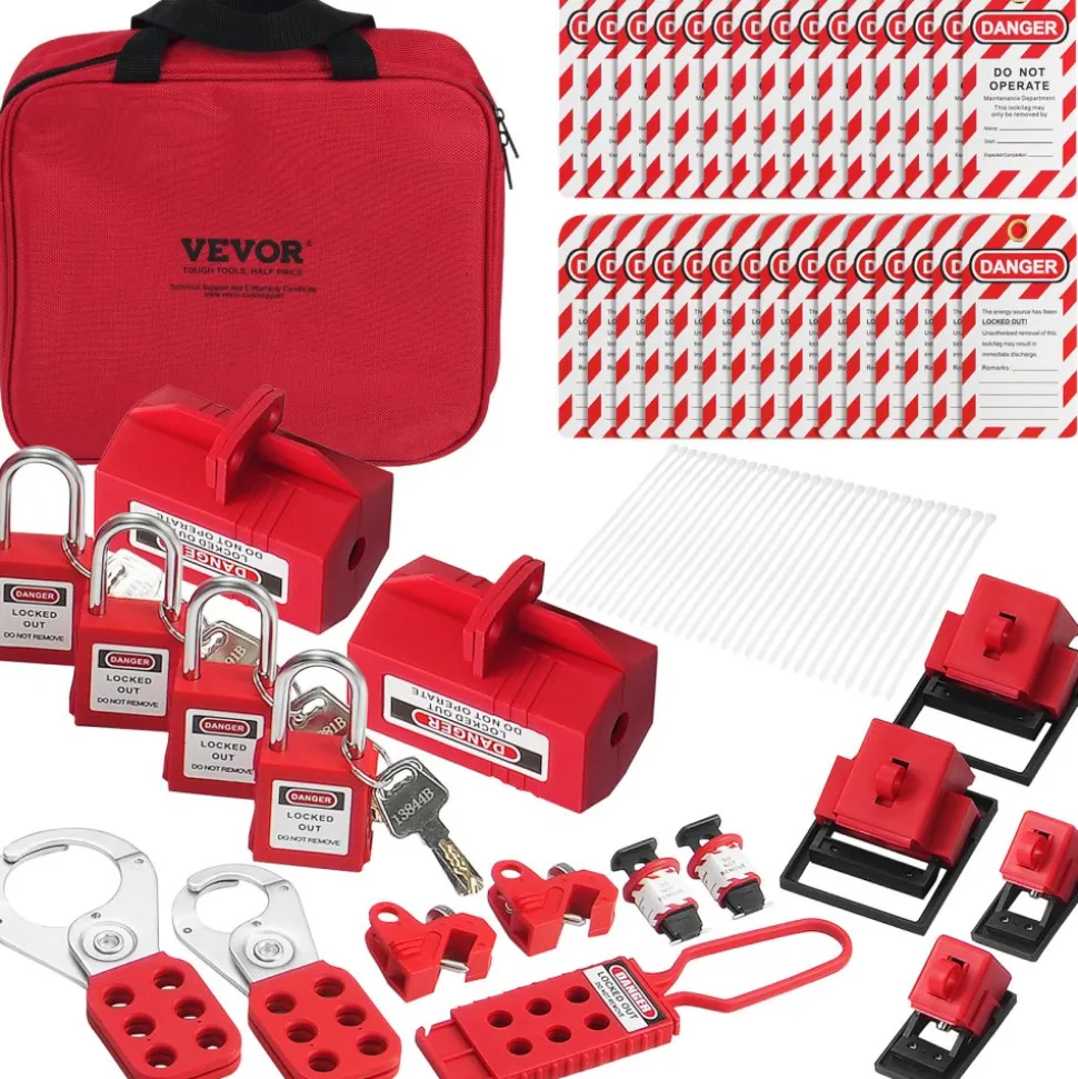 VEVOR Electrical Lockout Tagout Kit, 47 PCS Safety Loto Kit Includes Padlocks, Hasps, Tags, Nylon Ties, Plug Lockouts, Circuit Breaker Lockouts, and Carrying Bag, for Industrial, Electric Power