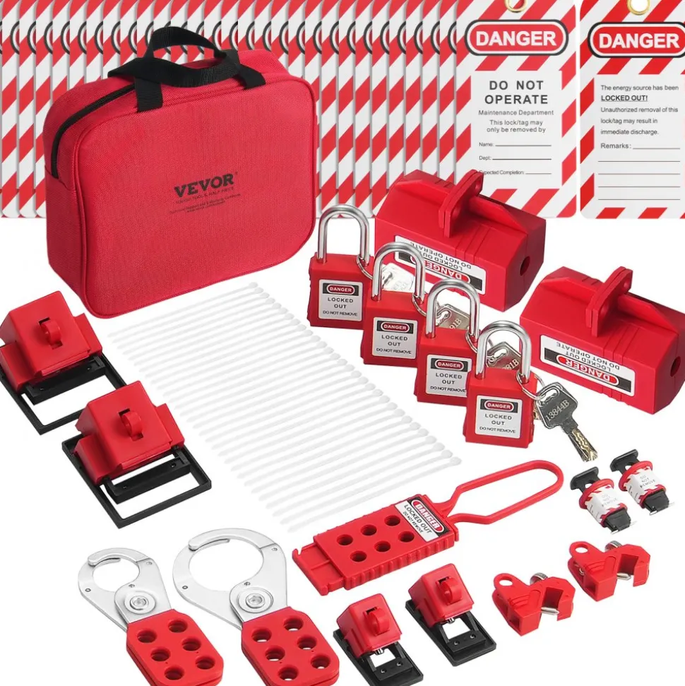 VEVOR Electrical Lockout Tagout Kit, 47 PCS Safety Loto Kit Includes Padlocks, Hasps, Tags, Nylon Ties, Plug Lockouts, Circuit Breaker Lockouts, and Carrying Bag, for Industrial, Electric Power