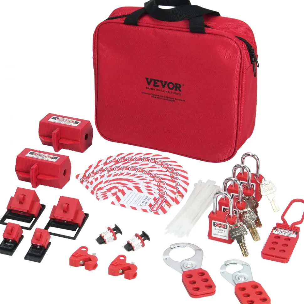VEVOR Electrical Lockout Tagout Kit, 47 PCS Safety Loto Kit Includes Padlocks, Hasps, Tags, Nylon Ties, Plug Lockouts, Circuit Breaker Lockouts, and Carrying Bag, for Industrial, Electric Power