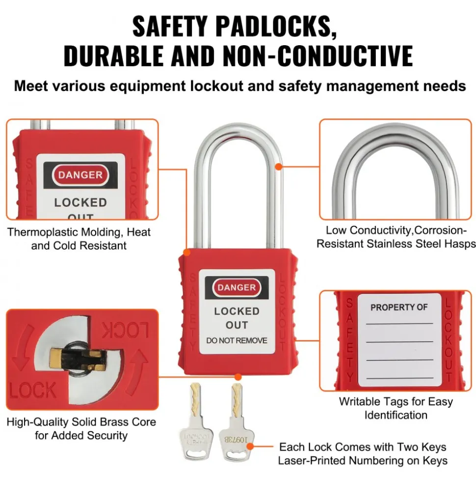 VEVOR Electrical Lockout Tagout Kit, 60 PCS Safety Lockout Tagout Station Includes Padlocks, Hasps, Tags, Nylon Ties, Expansion Kit, and Lockout Station Board, for Industrial, Electric Power