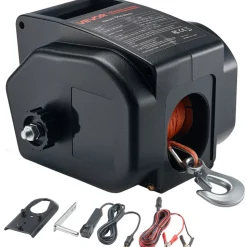 VEVOR Electric Boat Winch, 12V DC 300W, Reversible Electric Trailer Winch for Boats Up to 2000 lbs, Power-in, Power-Out, and Freewheel Operations for Boats with Wired Remote Control & Hand Crank