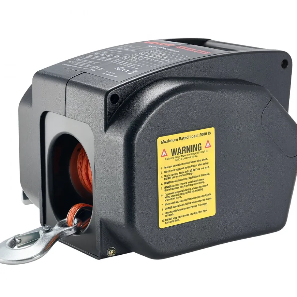 VEVOR Electric Boat Winch, 12V DC 300W, Reversible Electric Trailer Winch for Boats Up to 2000 lbs, Power-in, Power-Out, and Freewheel Operations for Boats with Wired Remote Control & Hand Crank