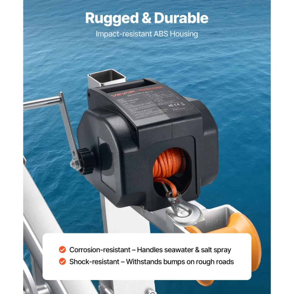 VEVOR Electric Boat Winch, 12V DC 300W, Reversible Electric Trailer Winch for Boats Up to 2000 lbs, Power-in, Power-Out, and Freewheel Operations for Boats with Wired Remote Control & Hand Crank