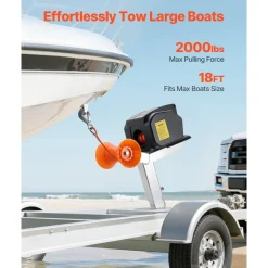 VEVOR Electric Boat Winch, 12V DC 300W, Reversible Electric Trailer Winch for Boats Up to 2000 lbs, Power-in, Power-Out, and Freewheel Operations for Boats with Wired Remote Control & Hand Crank