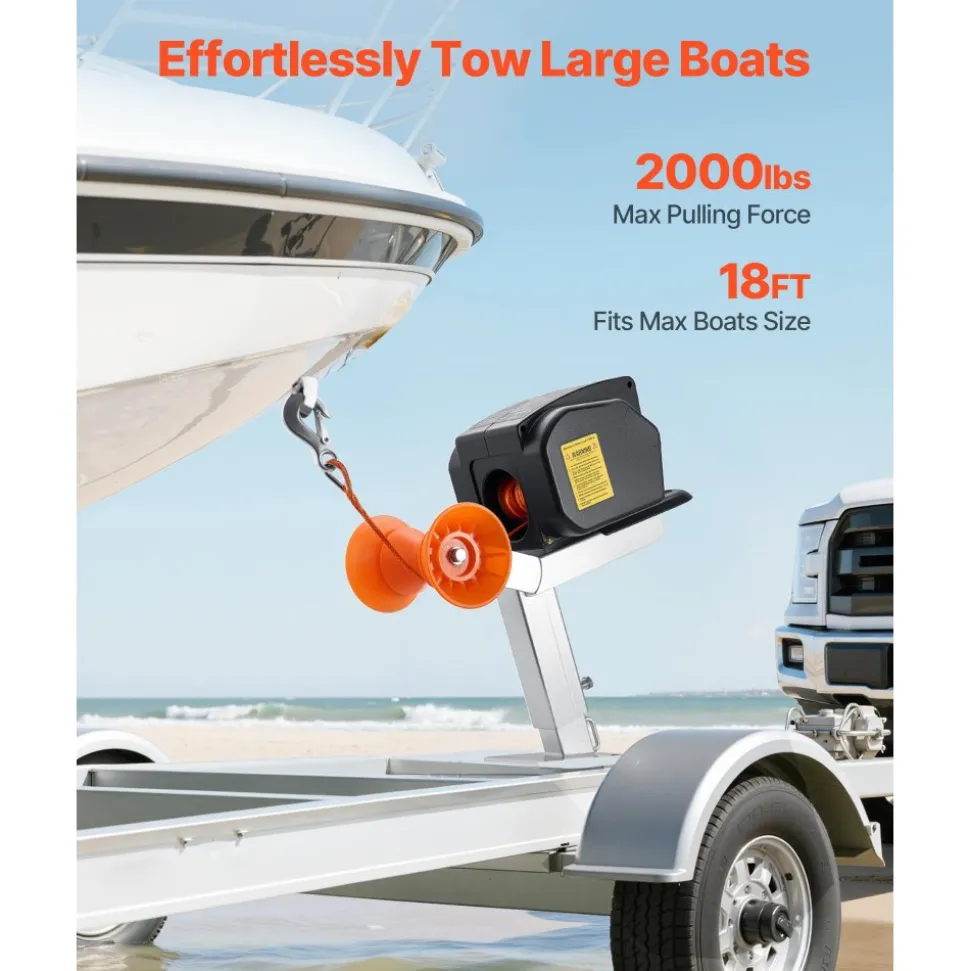 VEVOR Electric Boat Winch, 12V DC 300W, Reversible Electric Trailer Winch for Boats Up to 2000 lbs, Power-in, Power-Out, and Freewheel Operations for Boats with Wired Remote Control & Hand Crank