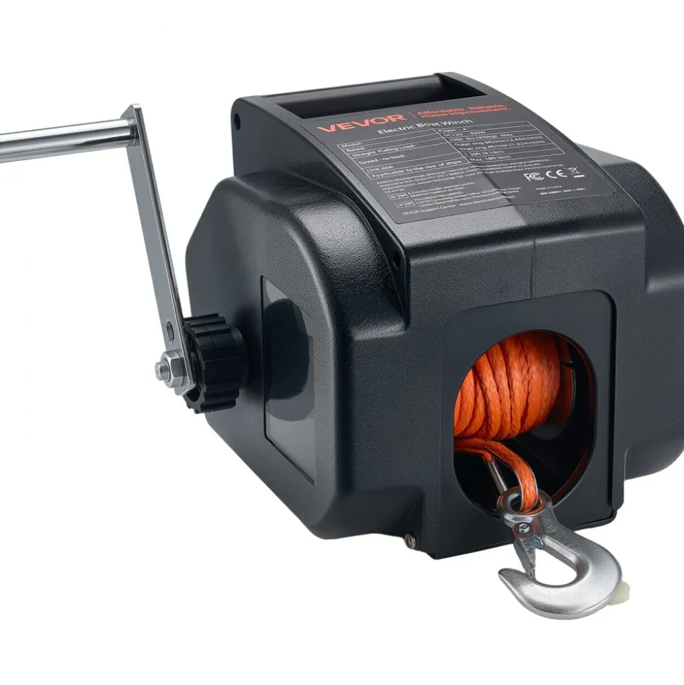 VEVOR Electric Boat Winch, 12V DC 300W, Reversible Electric Trailer Winch for Boats Up to 2000 lbs, Power-in, Power-Out, and Freewheel Operations for Boats with Wired Remote Control & Hand Crank