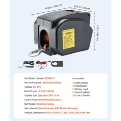 VEVOR Electric Boat Winch, 12V DC 300W, Reversible Electric Trailer Winch for Boats Up to 2000 lbs, Power-in, Power-Out, and Freewheel Operations for Boats with Wired Remote Control & Hand Crank