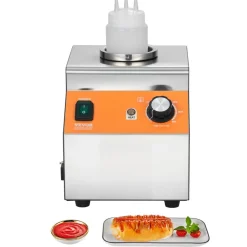 VEVOR Electric Bottle Warmer with Bottle, 0.8L Commercial Cheese Dispenser, Hot Fudge Warmer 86-185℉ Temp Adjustable, Plastic Bottle Nacho Cheese Sauce Warmer for Hot Fudge Cheese Caramel, Square