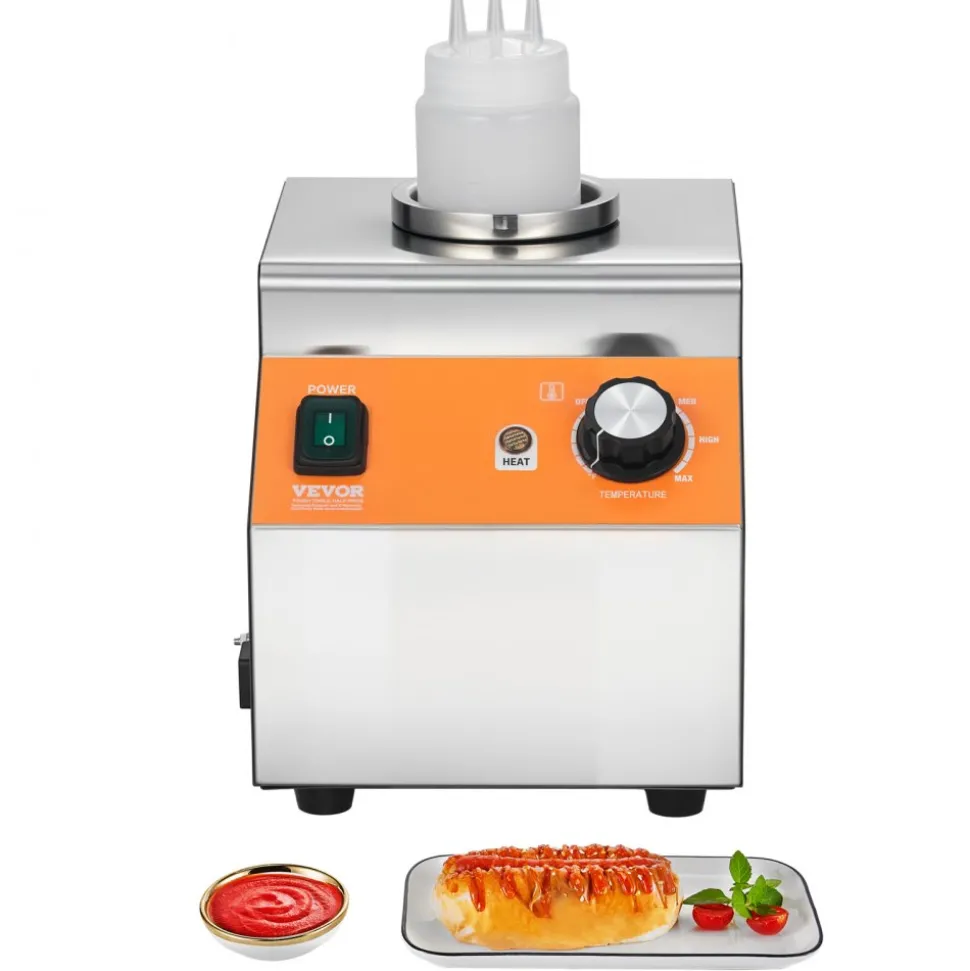 VEVOR Electric Bottle Warmer with Bottle, 0.8L Commercial Cheese Dispenser, Hot Fudge Warmer 86-185℉ Temp Adjustable, Plastic Bottle Nacho Cheese Sauce Warmer for Hot Fudge Cheese Caramel, Square