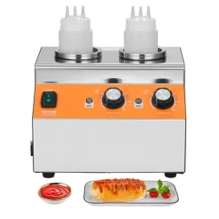 VEVOR Electric Bottle Warmer with Bottles, 0.8x2 LCommercial Cheese Dispenser, Hot Fudge Warmer 86-185℉ Temp Adjustable, Plastic Double Bottles Nacho Cheese Warmer, for Hot Fudge Cheese Caramel