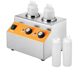VEVOR Electric Bottle Warmer with Bottles, 0.8x2 LCommercial Cheese Dispenser, Hot Fudge Warmer 86-185℉ Temp Adjustable, Plastic Double Bottles Nacho Cheese Warmer, for Hot Fudge Cheese Caramel
